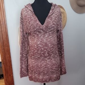 PrAna Maroon/Brown Knit Sweater With Hood